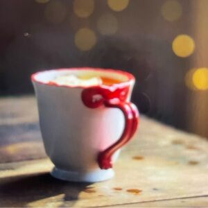 ❤️ ANTHROPOLOGIE RED BENEDITA BOW STONEWARE MUG NEW